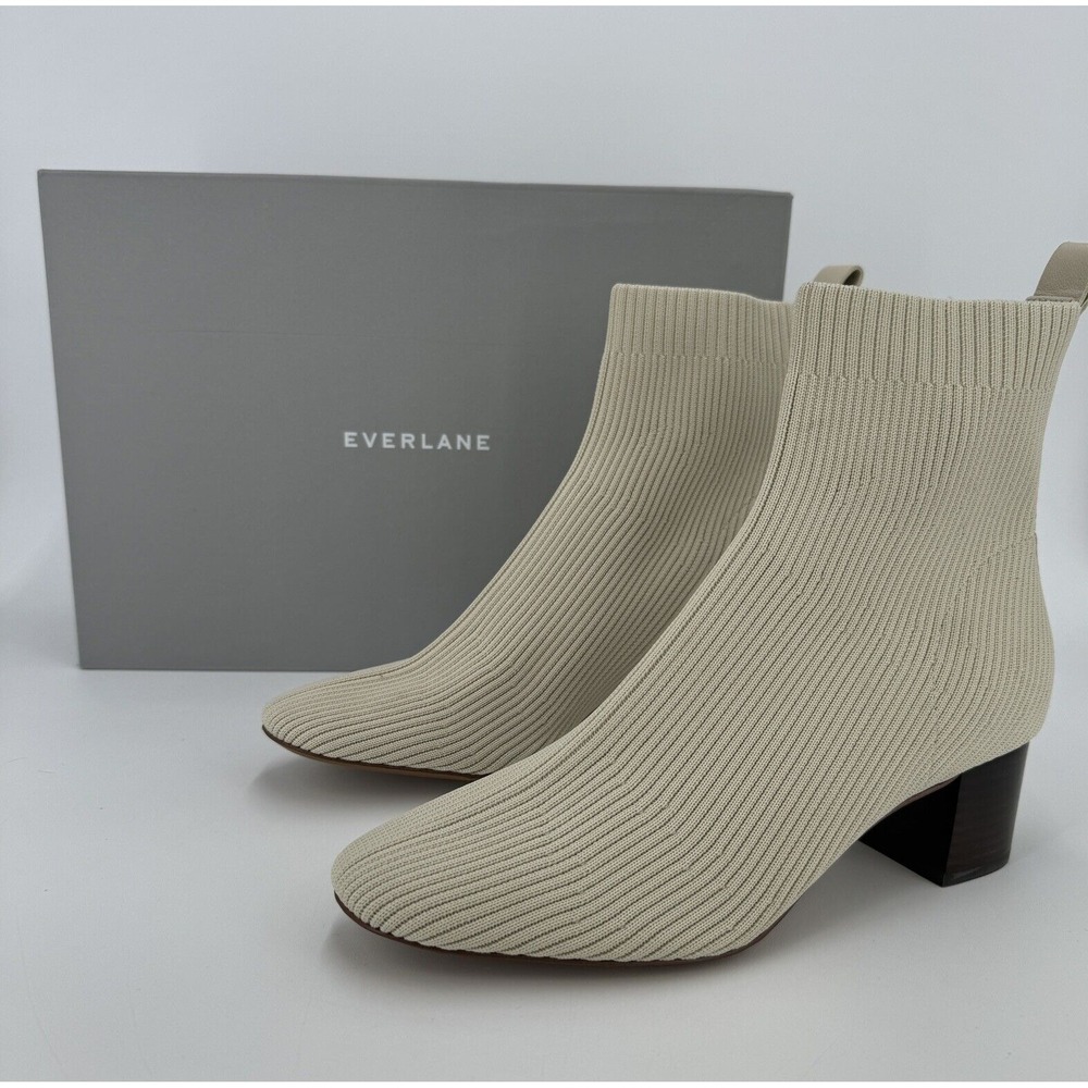 Everlane The Glove Boot in Bone size 8 Women's Stretch Rib Knit Ankle Bootie